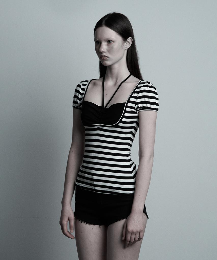 ILLIO Black Stripe Giselle Gathered Top