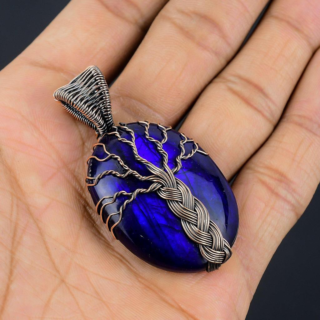 Blue Flash Labradorite Handmade Pendant, Natural Gemstone Jewelry, 999 Copper Wire Wrapped Pendant Jewelry, For Gift