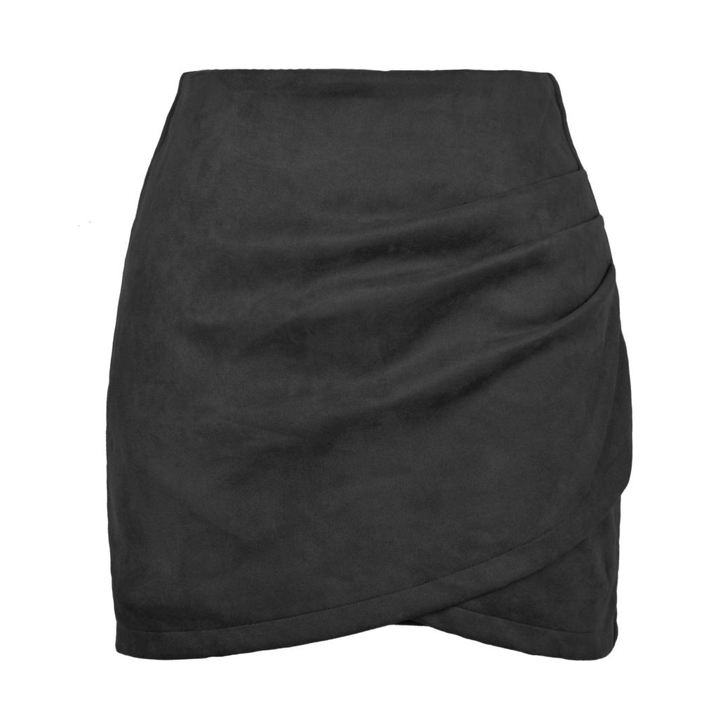 Suede Plush Solid Color Bodycon Pleated Mini Skirt with Irregular Zipper for Autumn/Winter – Women's Fashion 2026.