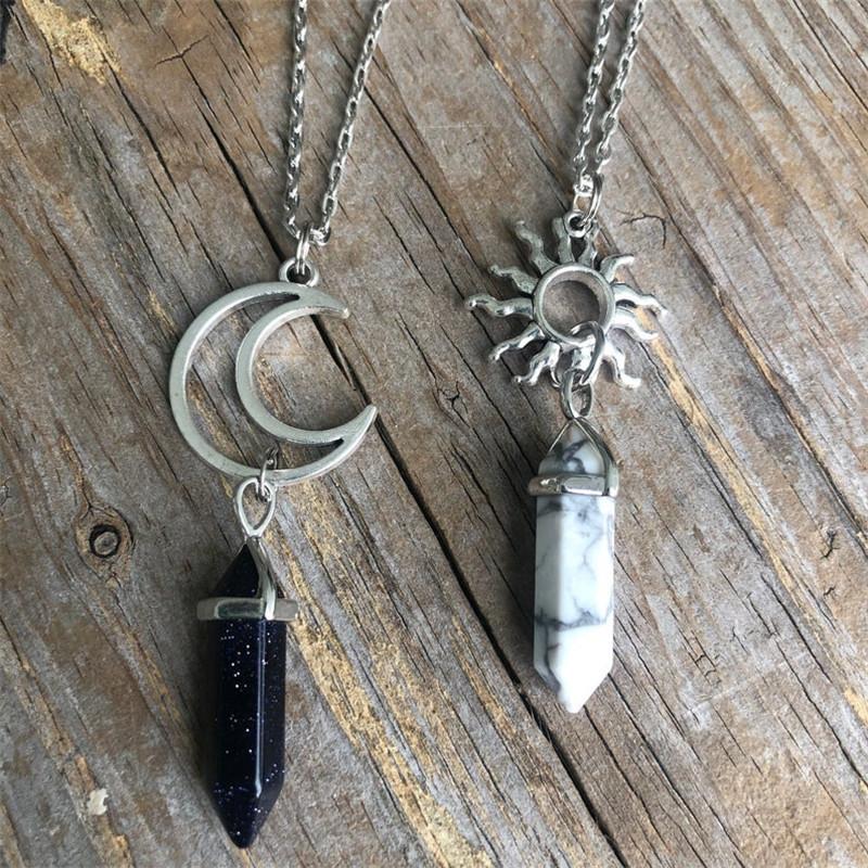 Moon And Sun Crystal Pendant Necklace With Alloy Chain For Fashionable Women And Men