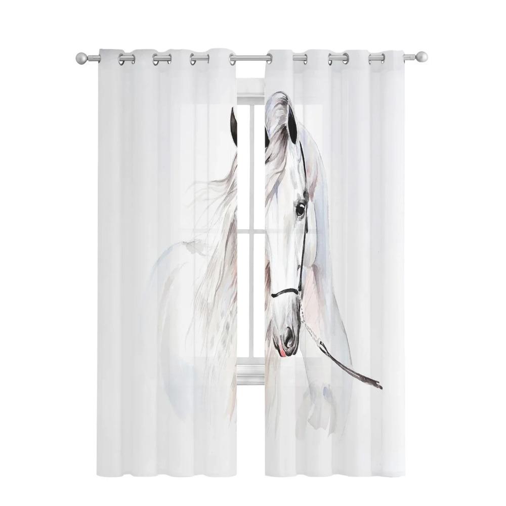 Zwierzęcy koń akwarela malarstwo tiulowe przezroczyste zasłony do dekoracji salonu zasłona okienna do sypialni woalowe zasłony z organzy