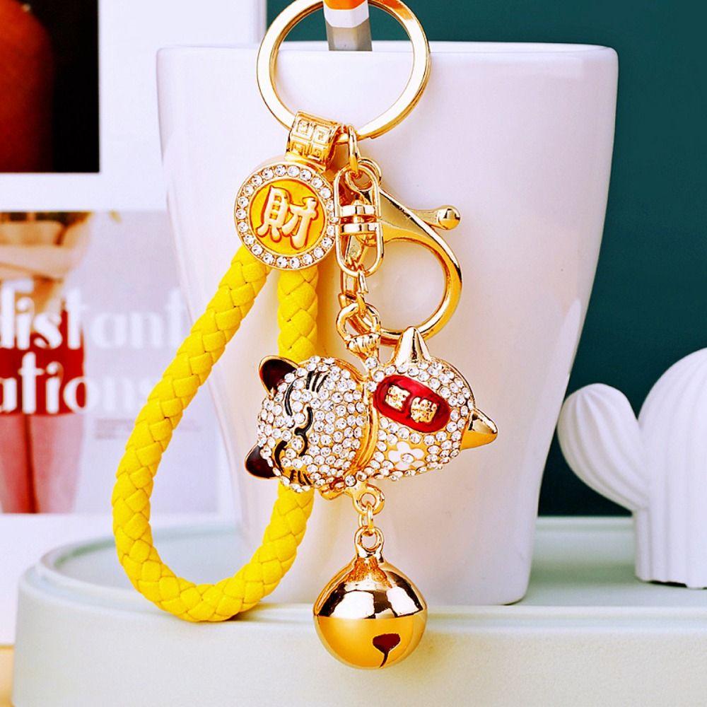 Exquisite Rhinestone Cat Keychain Shiny Women's Bag Pendant Cat Lucky Pendant  New Year Gifts
