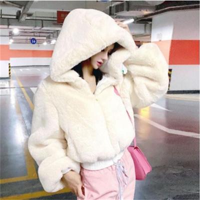 Strickjacke Fleece Parkas Herbst Winter Faux Kaninchen Fell Bomber Teddy Mantel Zipper Streetwear Hohe Taille Pelzigen Kapuze Plüsch Jacke