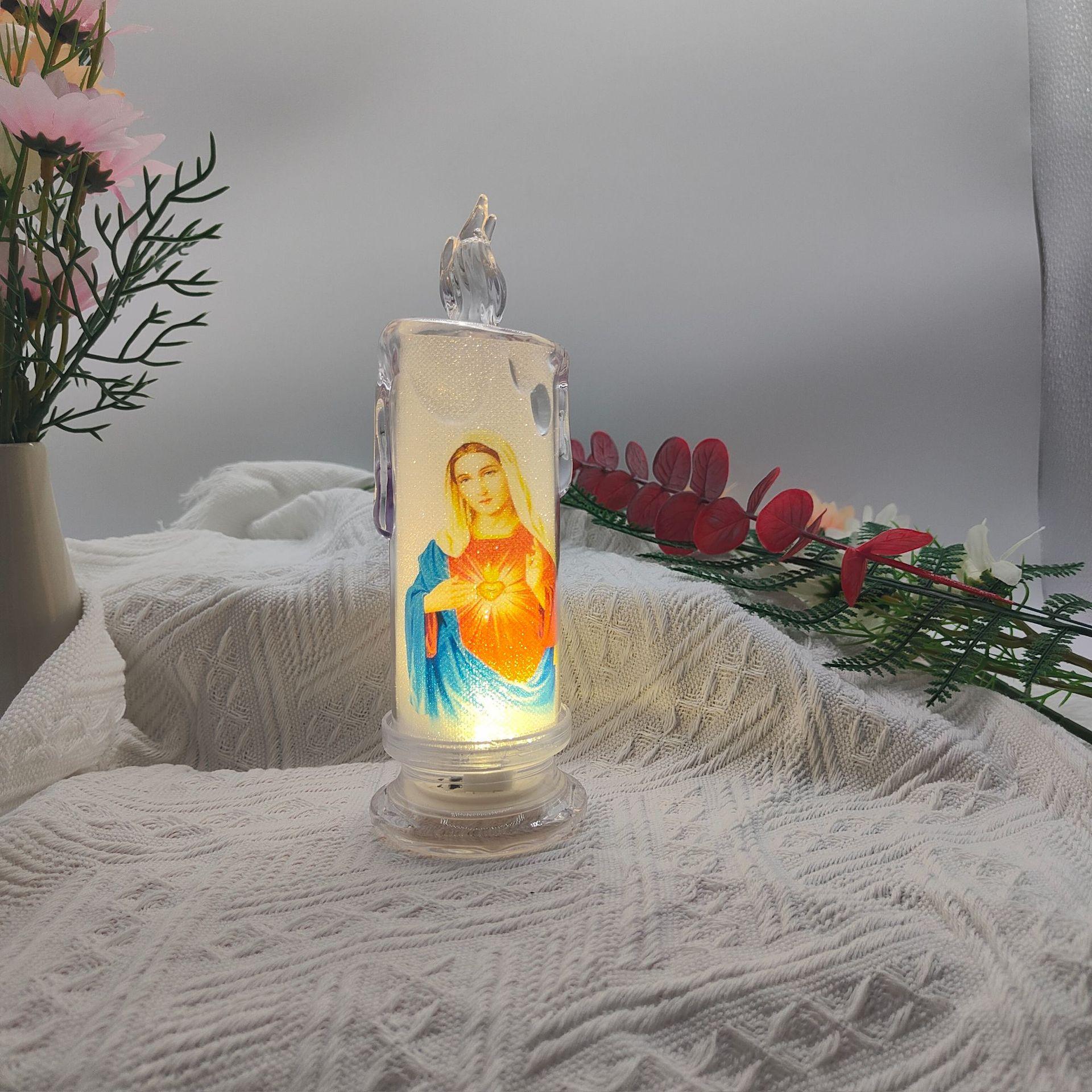 

Jesus Christ Candles Lamp LED Tealight Romantic Pillar Light Battery Operated Creative Flameless Electronic Candle candles home (As shown-190)-