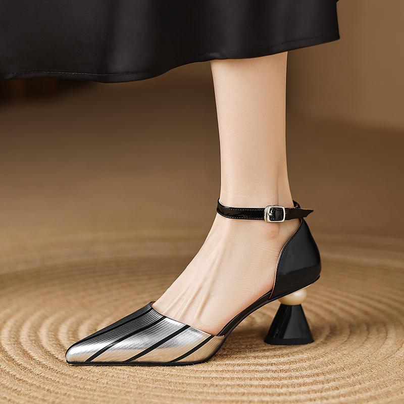 Fashion 2025 New Women Shoes Sexy Fashion Spring Summer Party Prom Genuine Leather Slingbacks Pumps Pointed Toe High Heels Shoes Woman