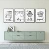 Wash Dry Fold Repeat Canvas Painting Poster Black and White Quote Wall Art Picture For Laundry Room Utility Room Home Decoration