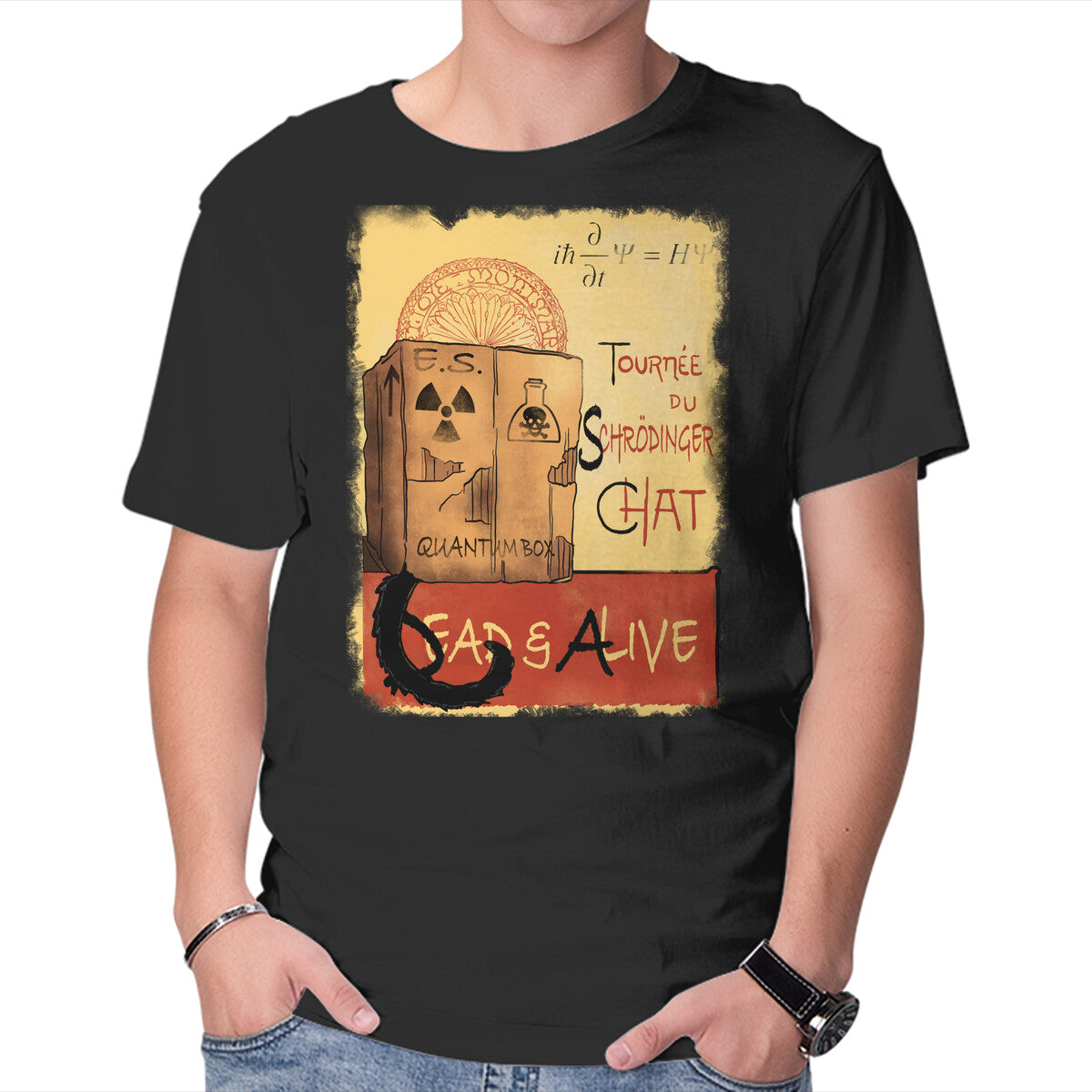 Unisex Crew Neck T-Shirt Tournee Du Schrodinger Chat Graphic Short Sleeve Casual Tee XXXXL