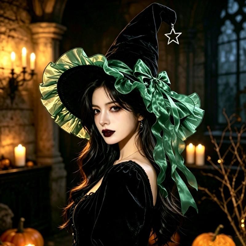 Lolita Witch Hat Headband Halloween Costume Party Cosplay Accessory - Purple Green Black Red Multi-layer Ruffle Design