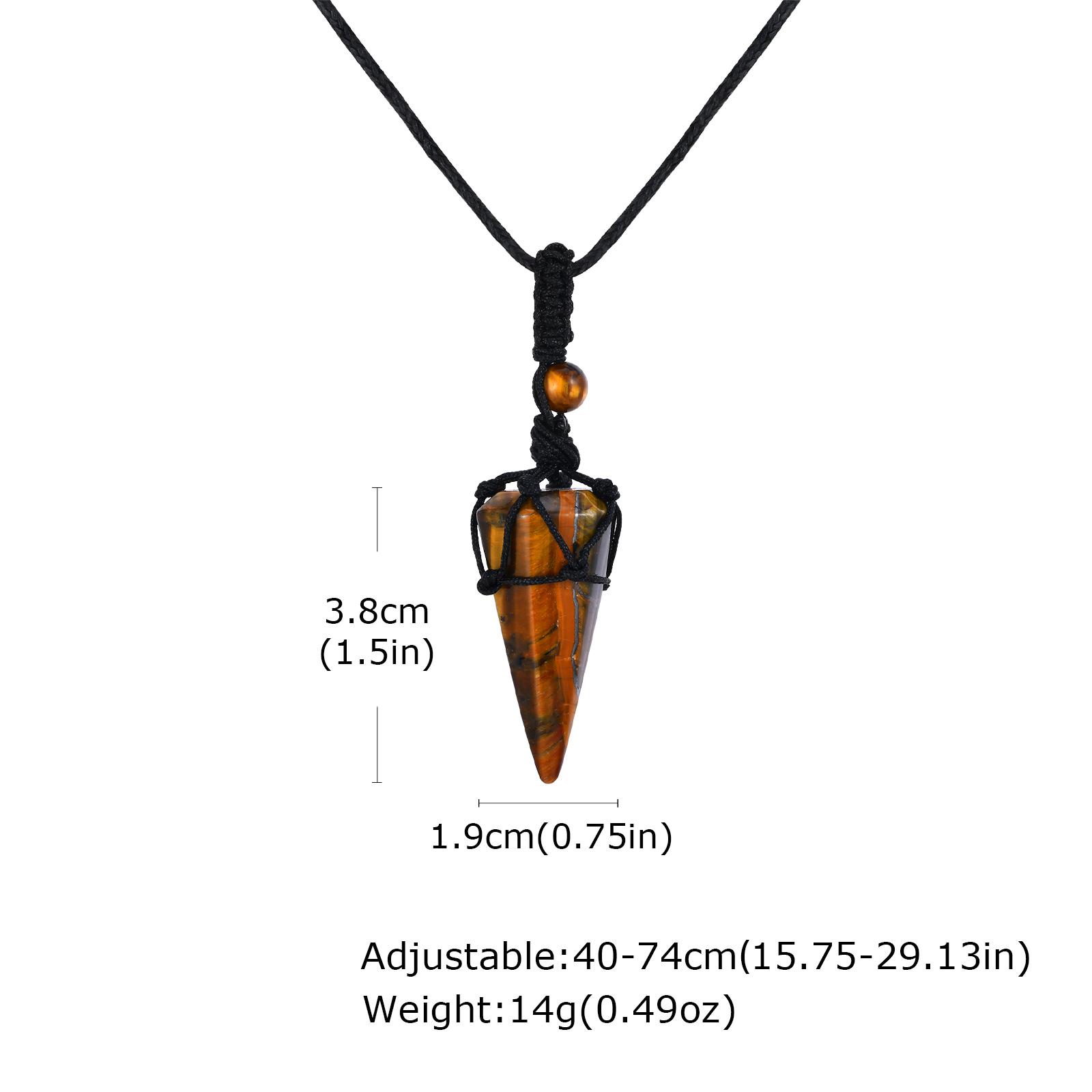 

Retro Geometric Natural Stone Pendant Necklace Black Agate Tiger Eye Stone Adjusted Rope for Men Vintage Fashion Jewelry