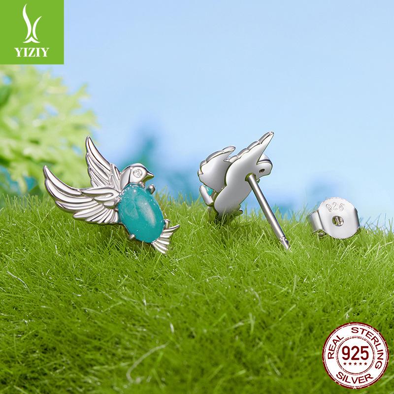 Spring Bird Stud Earrings Female, Small Fresh Animal S925 Silver Delicate Stud Earrings