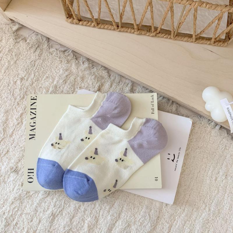 Ladies Spring and Summer New Silicone Non Slip Cartoon Cotton Breathable Heel Invisible Socks