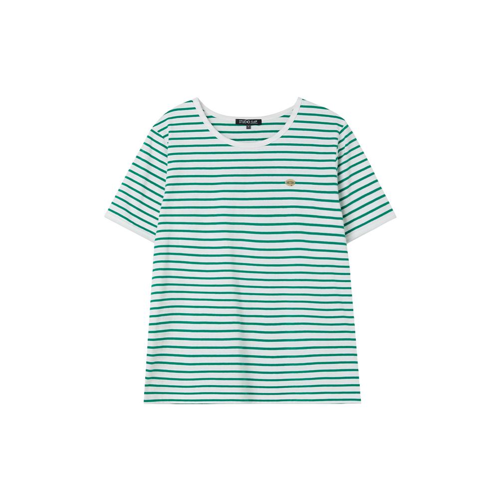LAP Decoration Striped Short Sleeve T-Shirt As2Ct465