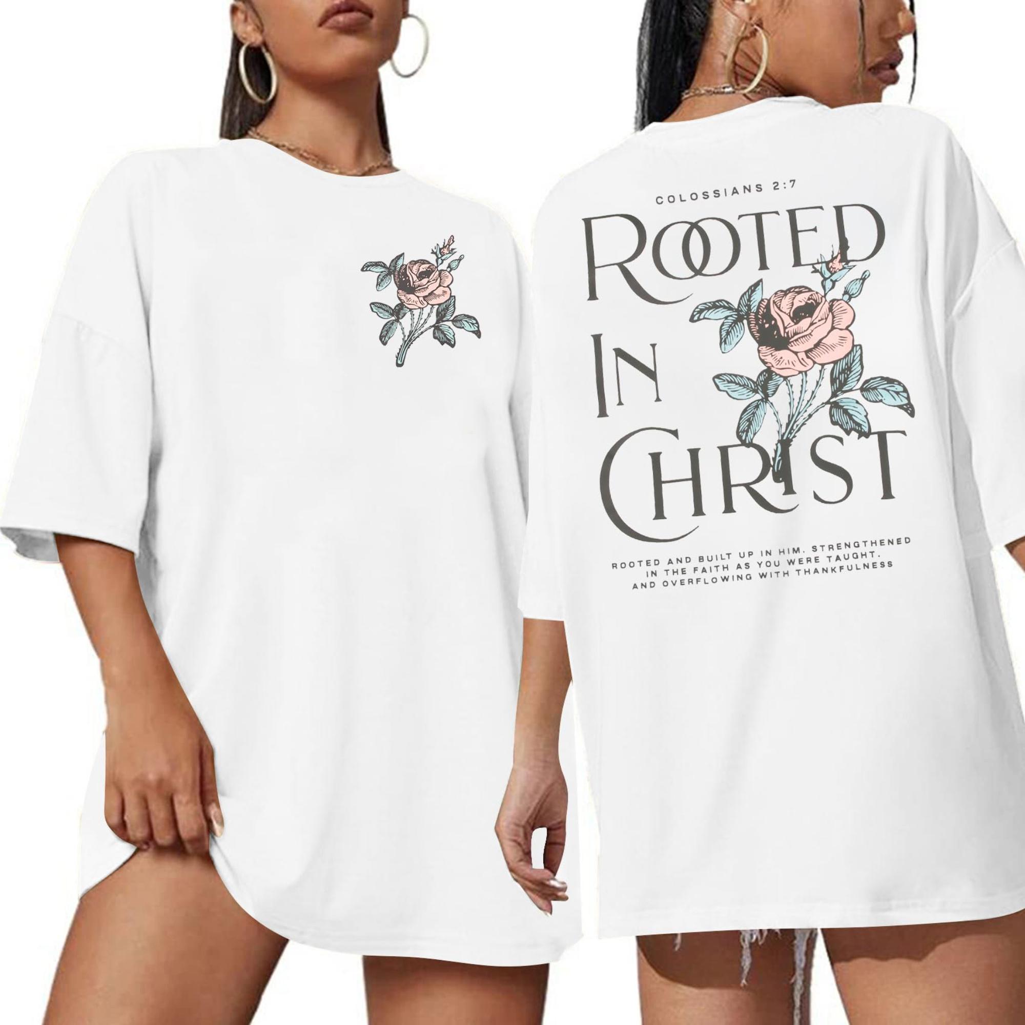 

Rooted in Christ Printed Womens Tshirt Fashion Trend Top SpringSummer Pure Cotton Unisex Short Sleeve Tshirt S