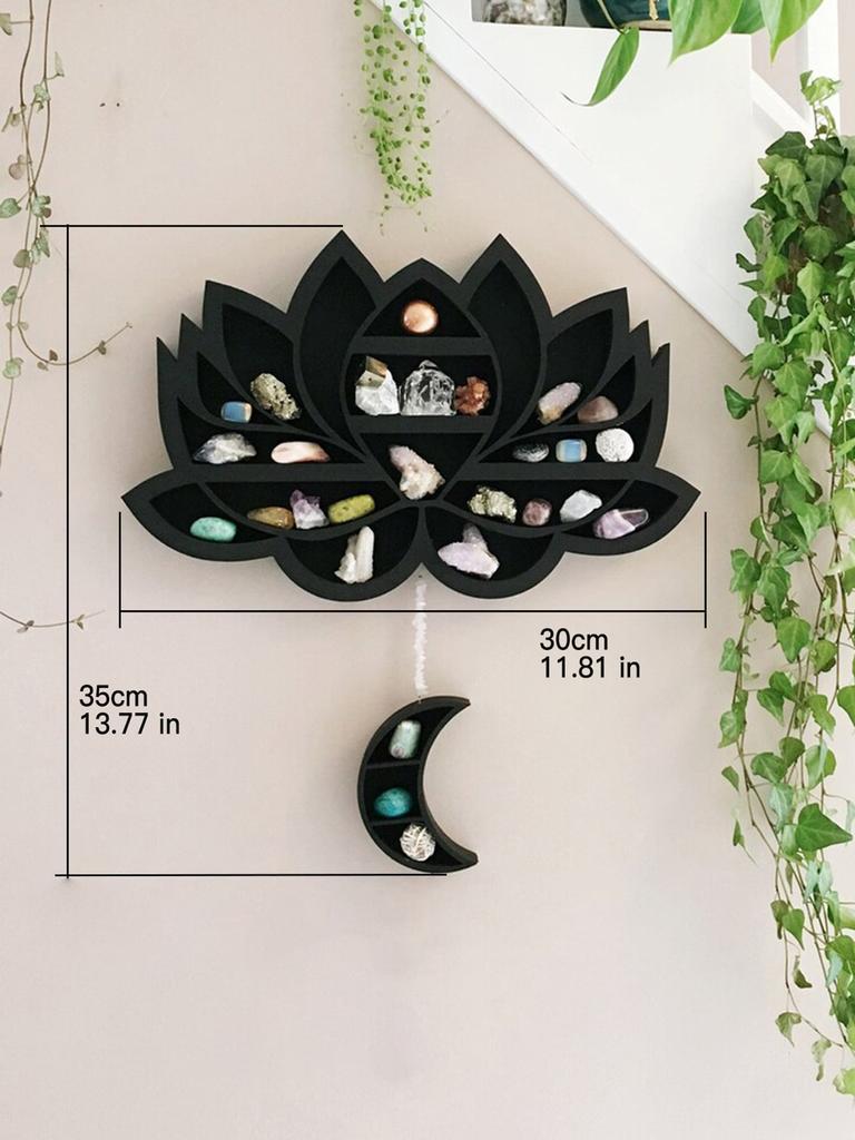 Lotus Moon Butterfly Wooden Essential Oil Crystal Shelf Display Floating Wall Shelf Boho Home Decoration Gothic Wall Decor Gift