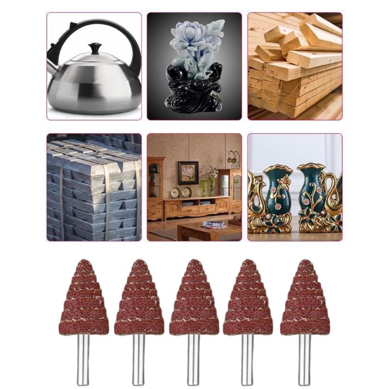 Vielseitige 5 Stück Kegelförmige Schleifpapier Entgratungs-Schleif-Polier-Lamellenschleifscheibe Schleifkopf für Tieflochpolitur