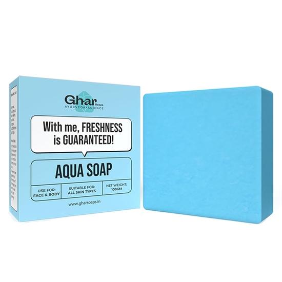 

Ghar Soaps Aqua Cool Soap Bar for fresh, soft, and hydrated Skin Made With Vitamin E, Coconut Oil & Aloe Vera | Paraben-Free(100 gm)