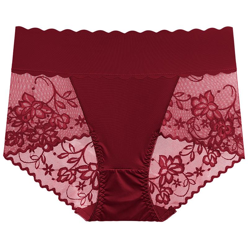 Big Size Lady Summer Sexy Lace Hollow Out No Mark Breathable High Waist Triangle Briefs