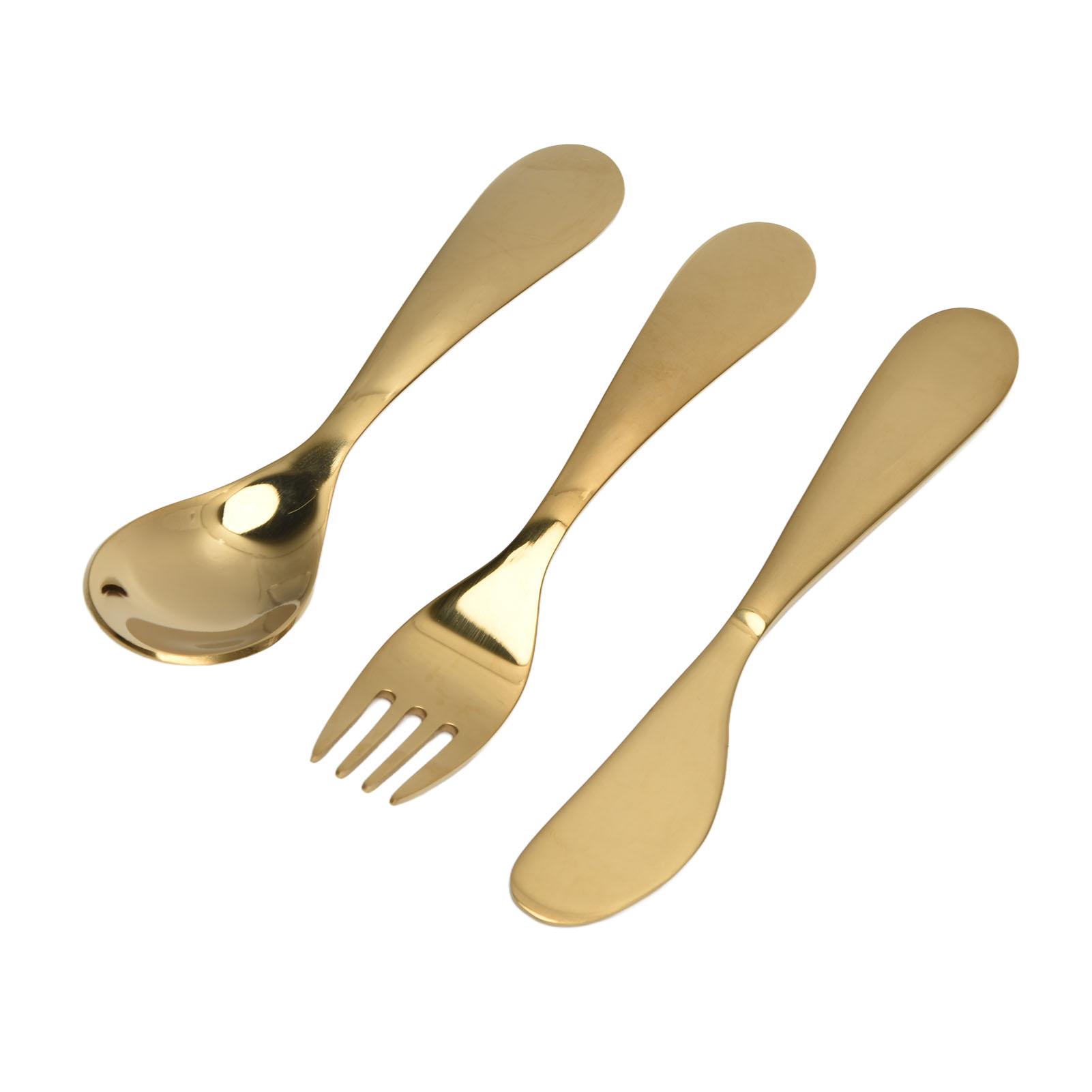 

304 Stainless Steel Kitchen Tableware Set Children Fork Spoon Knife Golden Cutlery Set Gold L