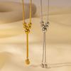 Stainless Steel Knot Lucky Beads Imitation Pearl Necklace for Women Men Simple Ball Pendant Long Chain Temperament Jewelry Gifts