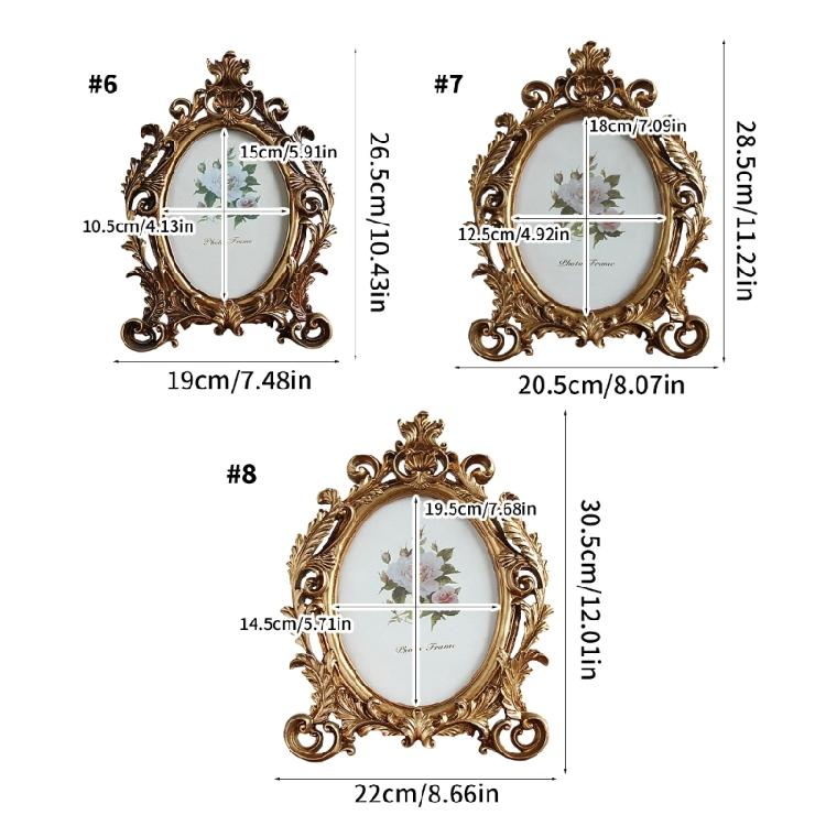 Golden Flowers Photo Frame With Antique Design Resin Oval Shape Picture Frame For Anniversary Wedding Or Housewarmings