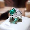 High-definition Zircon Adjustable Ring Heavy Inlaid Emerald  Sterling Silver Ring Women's Party Wedding Rings