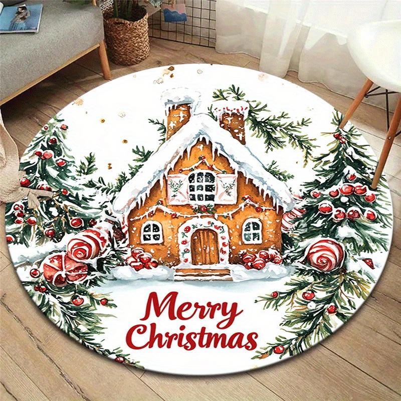 

1pc Soft, Absorbent & Non-Slip Christmas Cottage and Flowers Round Rug, Perfect for Entryway, Living Room, Bedroom Decor, Machine Washable F 80cm by 80cm