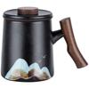 Ceramic Tea Water Separation Tea Cup Office Cup Mug High Value Cup Wooden Handle Water Cup Tea Cup Gift