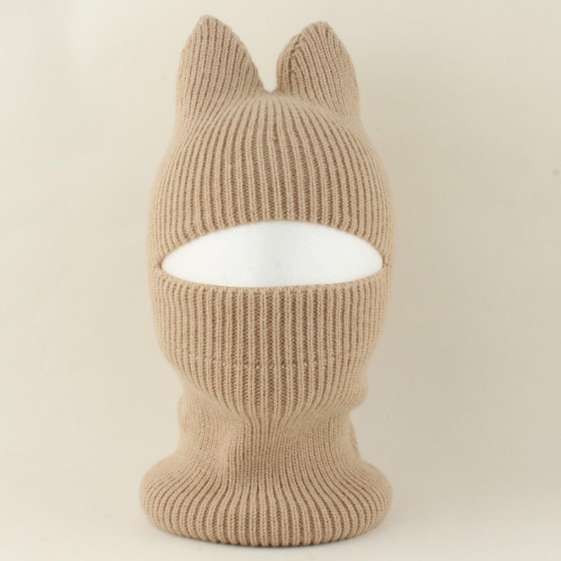 New Cartoon Winter Cat Ear Balaclava Neck Warmer Cute Knitted Hat with Detachable Face Cover for Boys Girls Warm Ear Protection