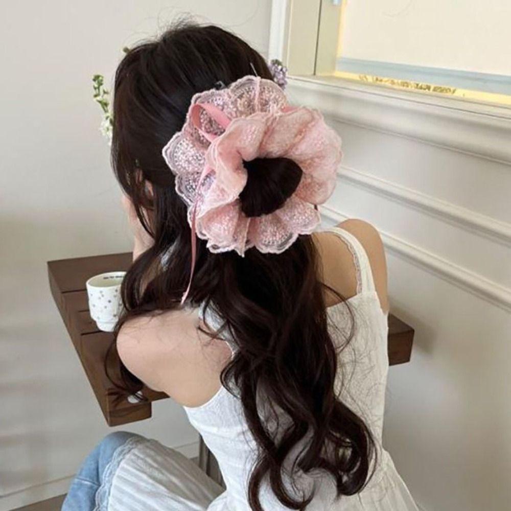 Multi-Layer Hair Bands Lace Trim Ponytail Holder Sweet Hair Ties  Girls