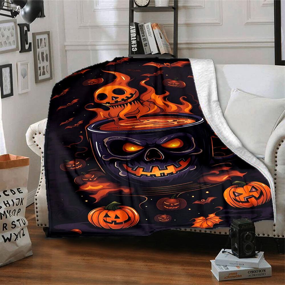 1pc Halloween Coffee Blanket, Lightweight Flannel Throw Blanket for Sofa, Bed, Travel, Camping, Living Room, Office, Couch089