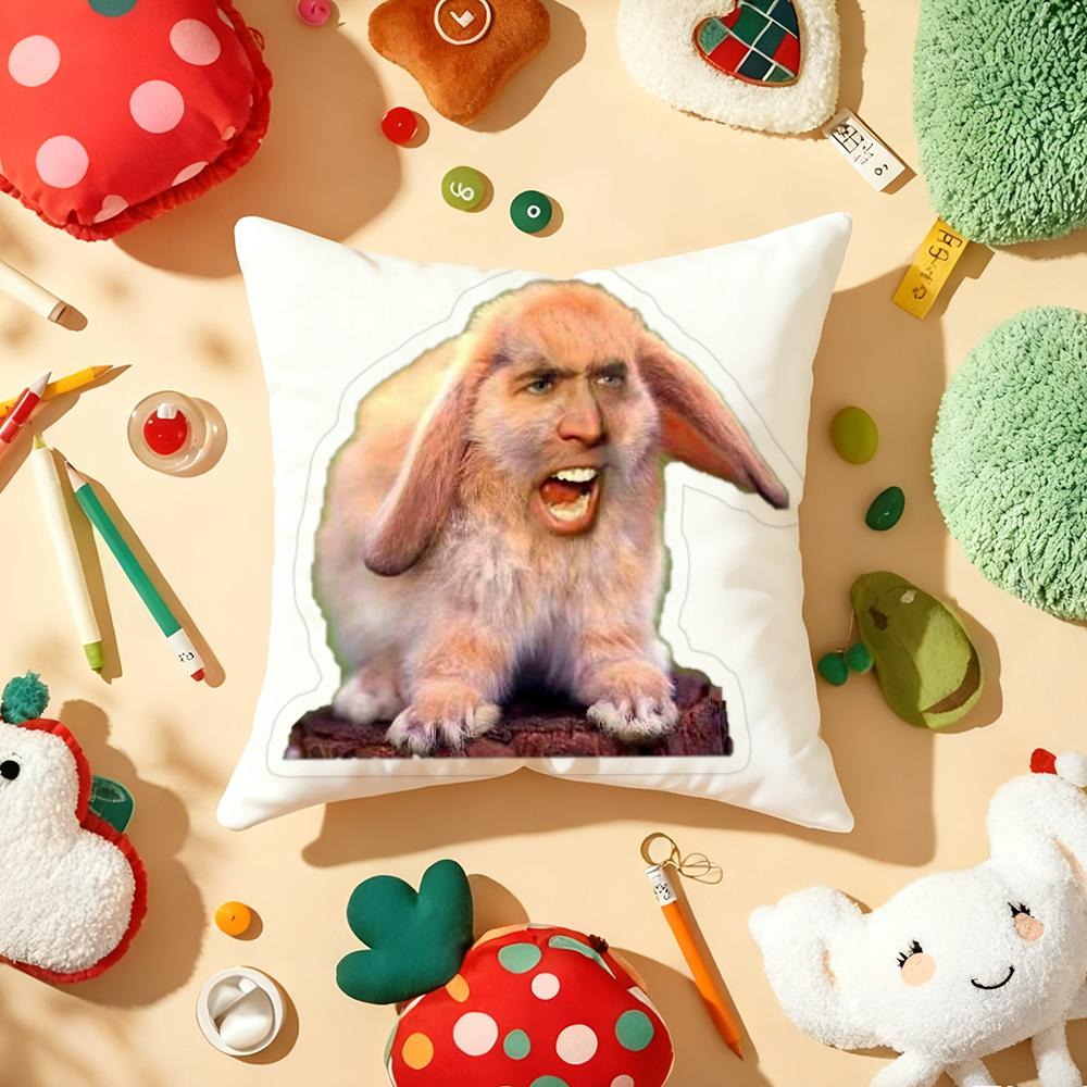 Nordic Style NNicolas Cage Rabbit Cushion Cover Plush Fabric Soft DoubleSided Printed Sofa Warm Winter Home Gift Pillow Cover