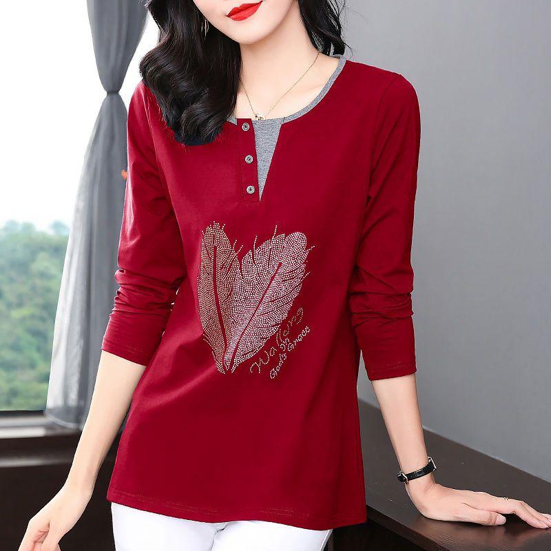 Women Long Sleeve Tees Tunic Elegant Blouse Round Collar Pullover Shirts Vintage Plus Size Female Clothes Tops