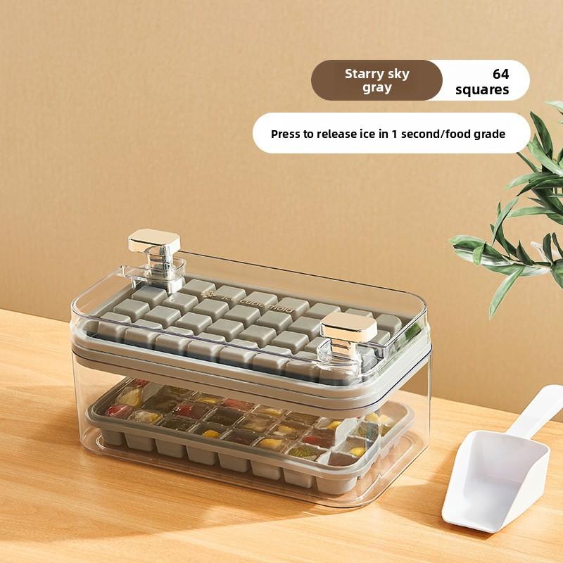 

Press Easy Release Mould with LidFood Grade Home Refrigerator Storage Box Ice Box 64 cells сірий