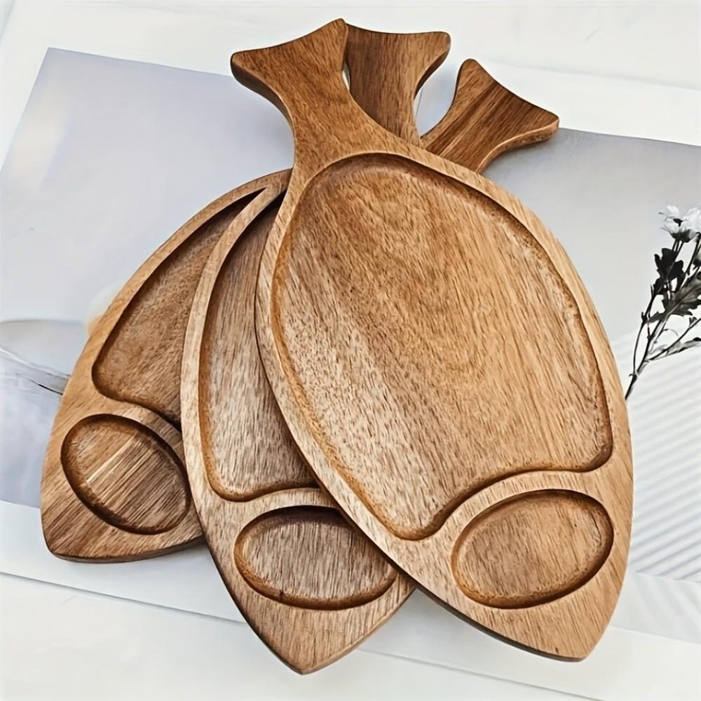 Rustic Wooden Fish Dish Natural Fish Shaped Plate Cakes Tray Solid Wood Tray  Holiday Party