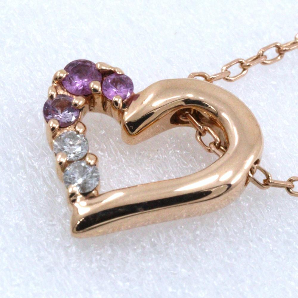 4℃ Heart Necklace K10 Pink Gold/diamond 1.5g Women Used