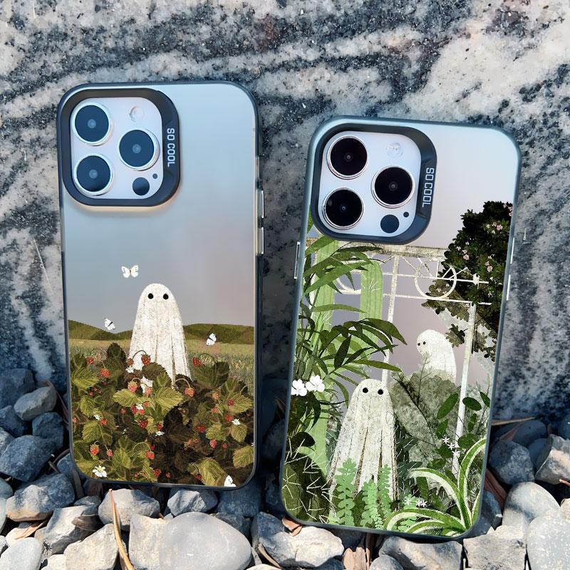 Case For iPhone 13 Mini 12 Pro Max 15 14 11 16 Pro Max Plus Aesthetic Cute Ghost Art Shockproof Matte Laser Back Covers