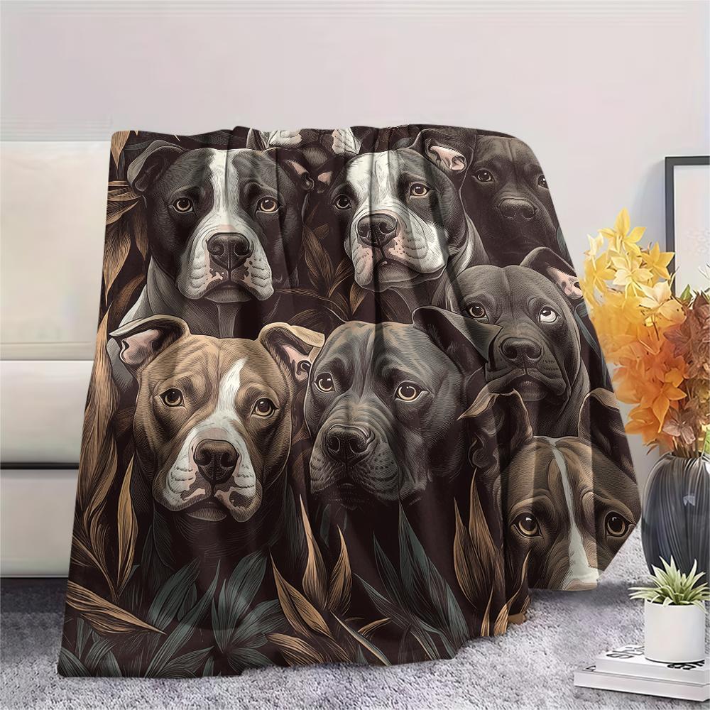 Pitbull and Leaves,pattern Flannel Blanket, High Quality Comfortable for All Seasons, Home Decor, Warmth and Comfort, Perfect for Gifts.