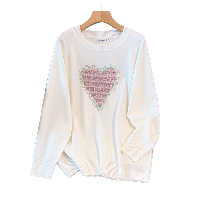 Plus Size Women's Round Neck Sweater - Bust 150/160, Hot Drill, Loose Fit Knitwear