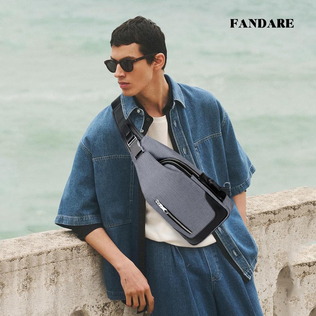FANDARE Crossbody Bag with USB Reversible iPad Multiple Popular Chest Bag for Outdoors and Casual Dark Gray Men's One-Shoulder Port, Left/Right Strap,