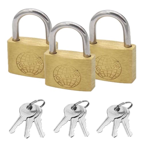 SensaBliss Small Padlocks with Keys, Set of 3, 25mm Wide, Brass and Gold, Standard Type (3 Keys Per Padlock)