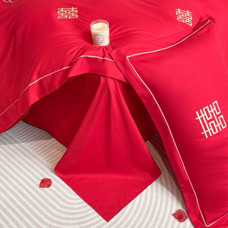 Clever Plan for Washing Cotton Wedding Four Piece Set, Red Embroidery Wedding Four Piece Set, Festive Wedding Four Piece Set