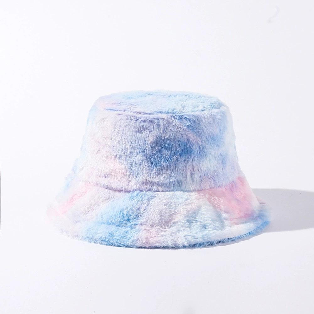 Unisex Bucket Hat Striped Women Men Fishing Fisherman Hat Autumn Winter Faux Fur Wool Outdoor Warm Panama Cap