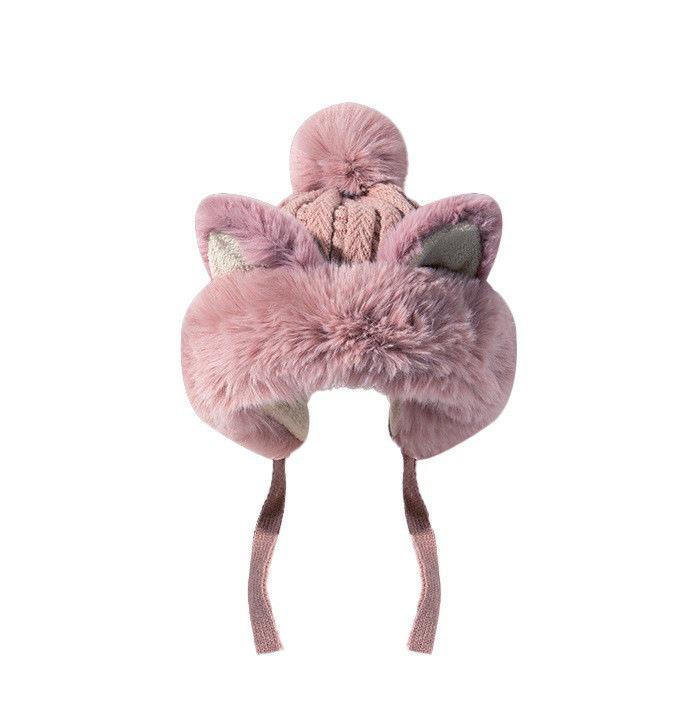 Autumn and winter warm fox ears plush hat female bear cute plush pullover hat wool knitted hat