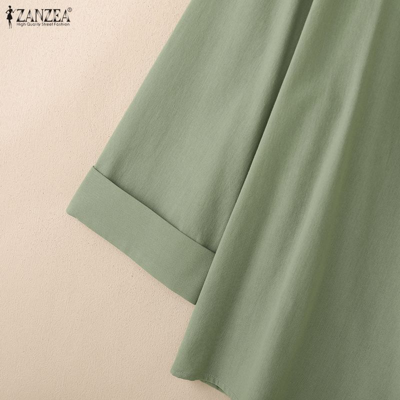 ZANZEA Damska codzienna bluzka z dekoltem w serek, długim rękawem i luźnym krojem