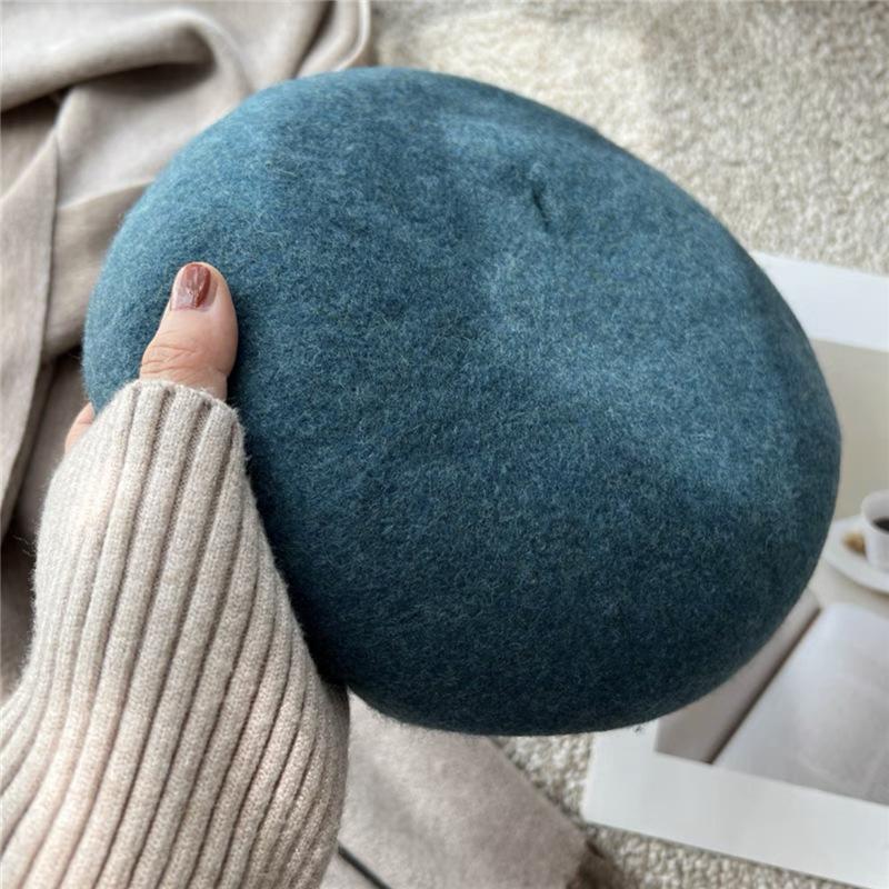 Pure Wool Beret Women's Australian Autumn and Winter Versatile Large Head Circumference Korean Style Beret Hat