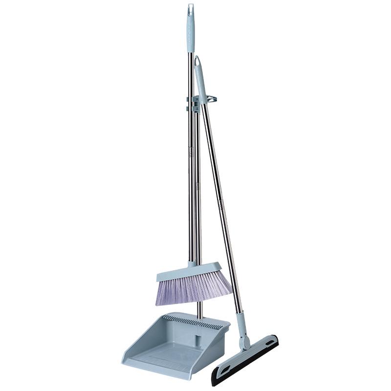 Household Broom & Dustpan Set with Soft Bristles and Non-Stick Squeegee