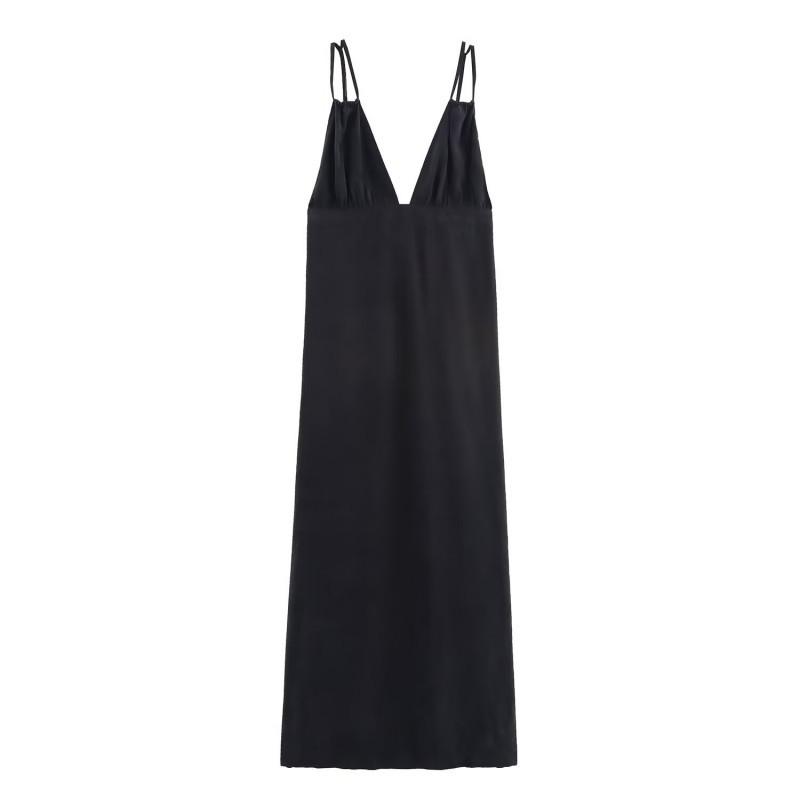 European American Women s Clothing Summer Sexy Backless Deep V-neck Suspender Dress S чёрный