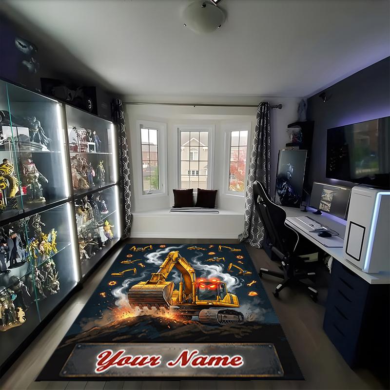 1PC Custom Name "Golden Excavator Adventure" Theme Floor Mat Ideal for Living Room, Game Rooms, Office, Bedroom, Office Floor Mat , Floor Mats for Hom