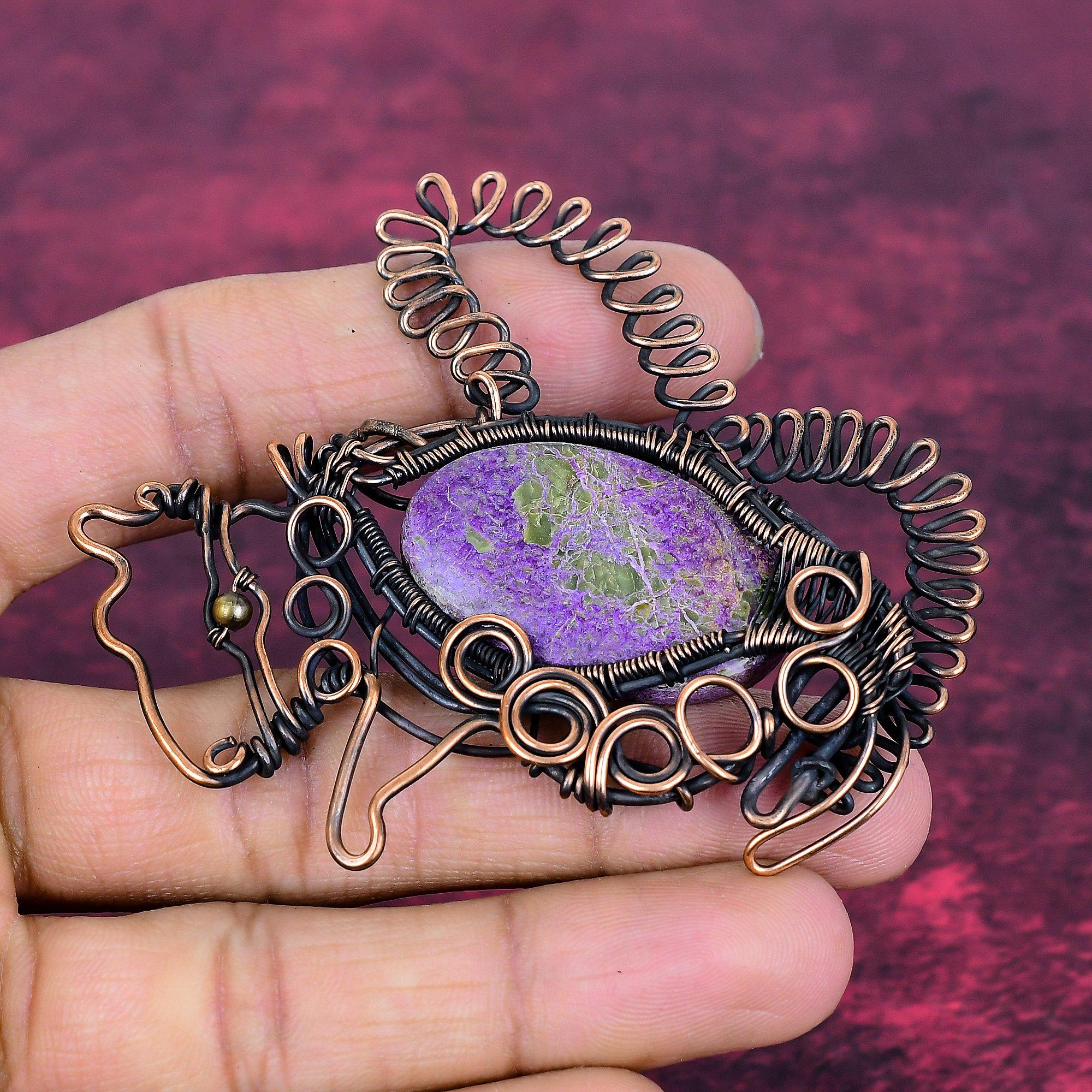 Purpurite Pendant Copper Wire Wrapped Handmade Jewelry Rabbit Gemstone Pendant