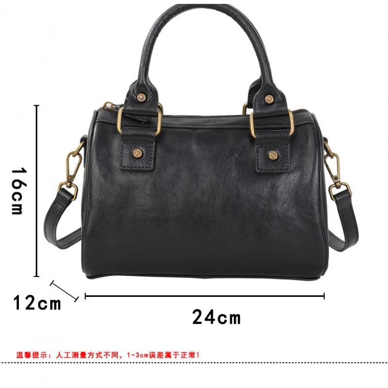 Retro Top-layer Plant-tanned Cowhide Cross-shoulder Women's Bag Genuine Leather Handbag Large Capacity Fashionable Boston